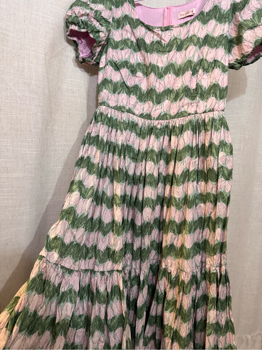 Pink and Green Patterned Midi Dress